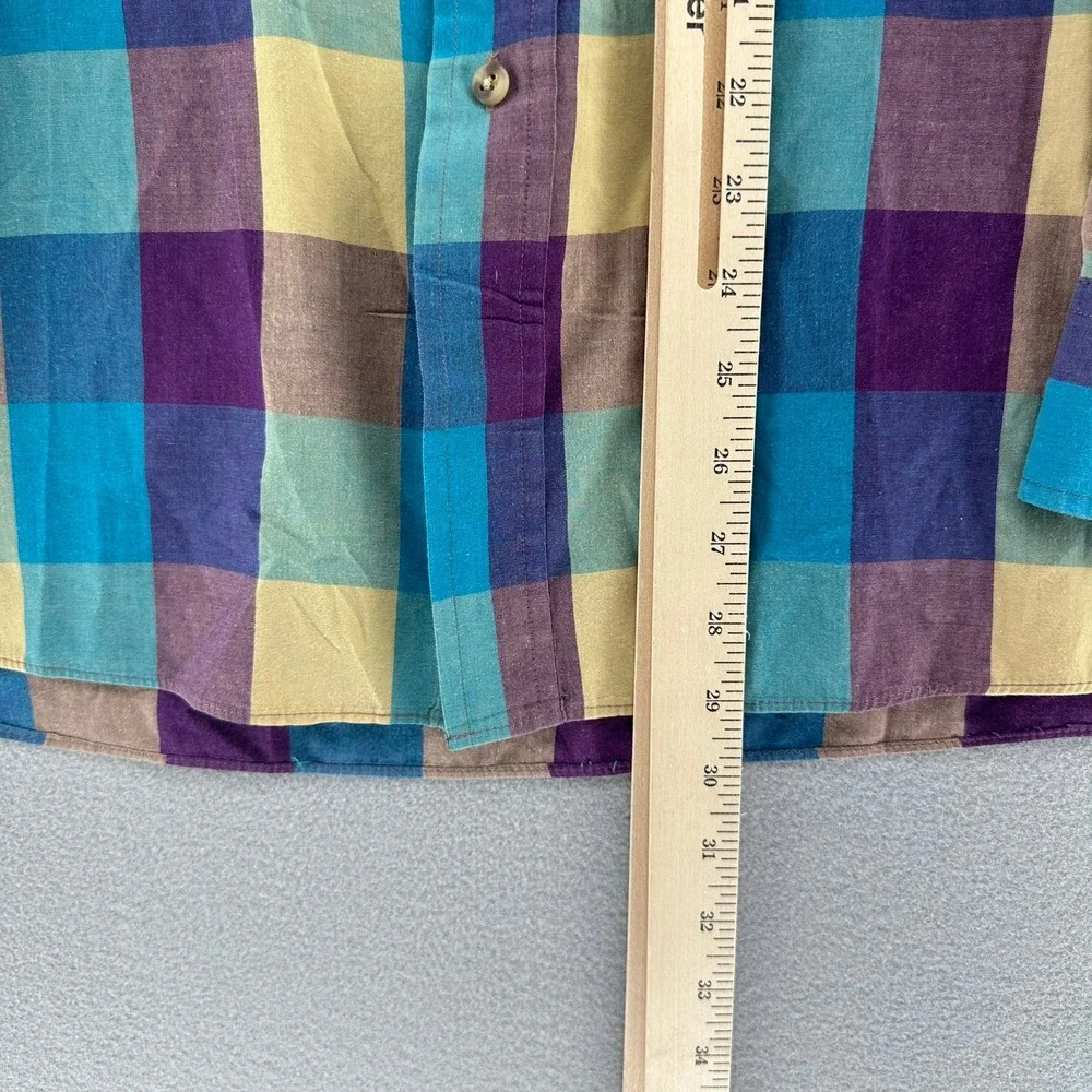 VTG London Fog Plaid Long Sleeve Button Up Shirt Single Needle Tailoring SZ L
